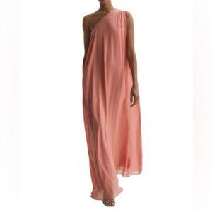 REISS Charly One Shoulder Maxi Dress In Coral Size 6